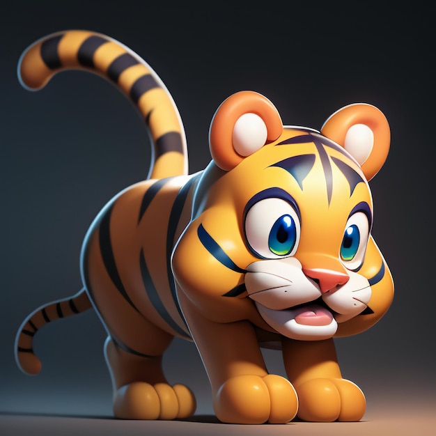 Tiger-Cartoon-Tier-Ikonen-Bild süß Comic-Stil wildes Tier-Illustration 3D-Rendering C4D