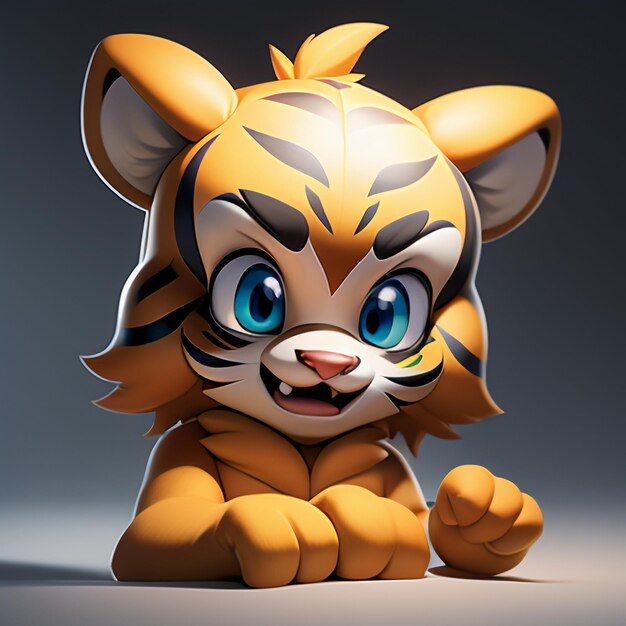 Tiger-Cartoon-Tier-Symbolbild, niedlicher Comic-Stil, Wildtier-Illustration, 3D-Rendering C4D