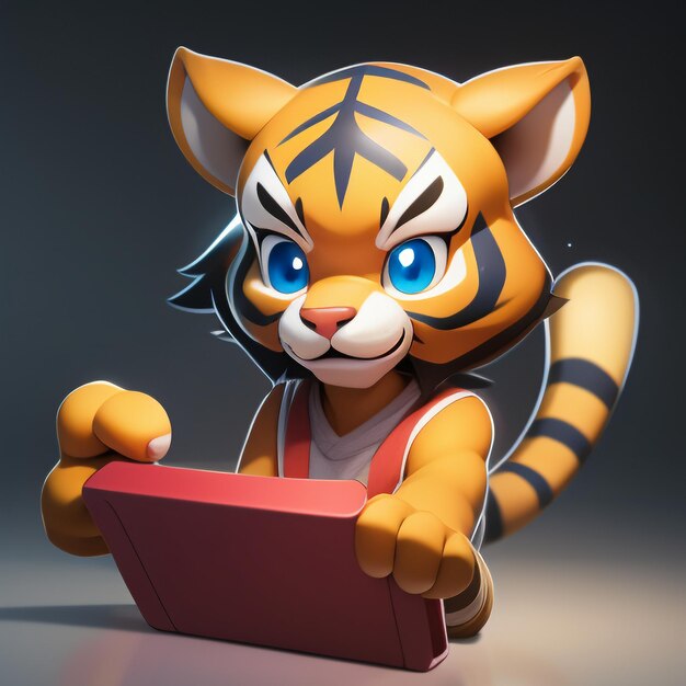 Foto tiger-cartoon-tier-symbolbild, niedlicher comic-stil, wildtier-illustration, 3d-rendering c4d