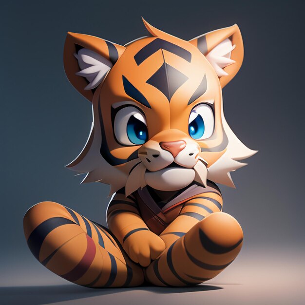 Tiger-Cartoon-Tier-Symbolbild, niedlicher Comic-Stil, Wildtier-Illustration, 3D-Rendering C4D