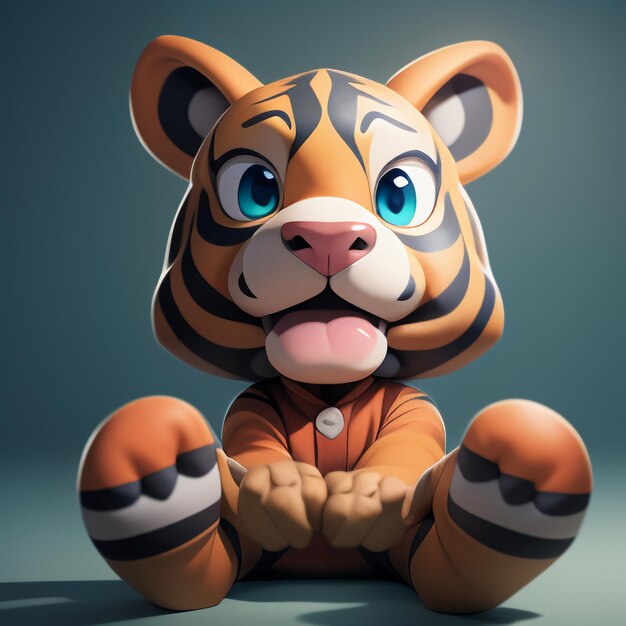 Tiger-Cartoon-Tier-Symbolbild, niedlicher Comic-Stil, Wildtier-Illustration, 3D-Rendering C4D