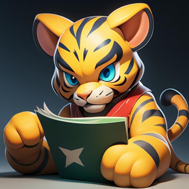 Foto tiger-cartoon-tier-symbolbild, niedlicher comic-stil, wildtier-illustration, 3d-rendering c4d