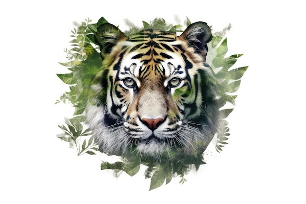 Tiger im Dschungel, Doppelbelichtung, Illustration generativ