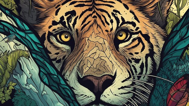 Tiger im Dschungel Fantasy-Konzept Illustrationsmalerei