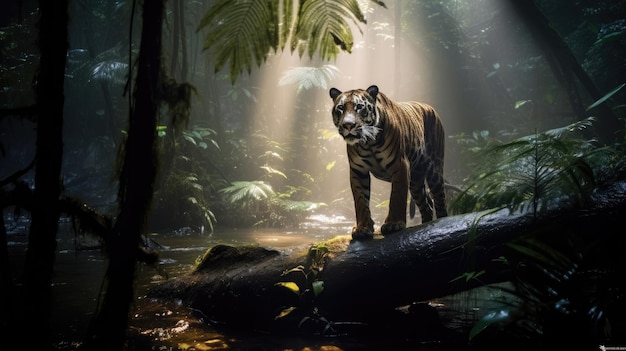 Tiger im Regenwald Tierszene aus den Tropen