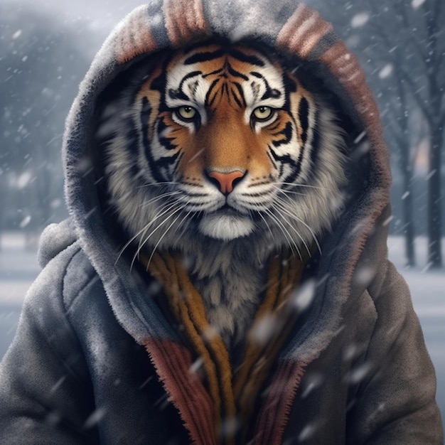 Tiger im Wintermantel Generative KI