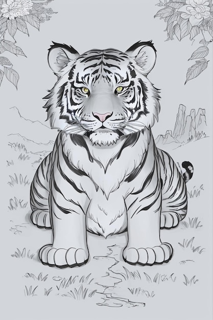 Tiger Livre Página de colorir para adultos Página imprimível Educação pré-escolar