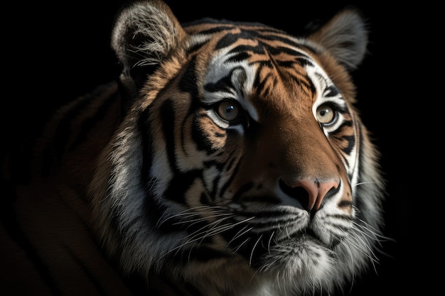 Tiger schwarzer Hintergrund hyperrealistische Fotografie perfekte Komposition ai generiert