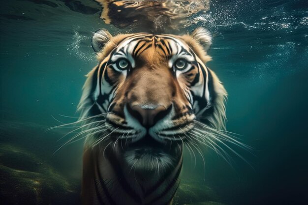 Tiger schwimmt unter Wasser