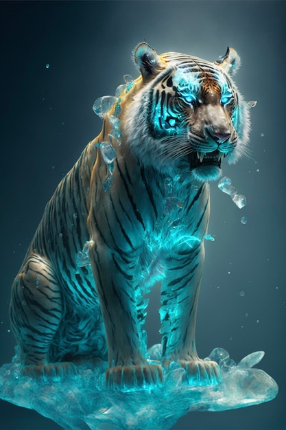 Tiger sitzt auf einem Stück Eis und erzeugt künstliche Intelligenz