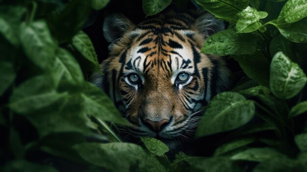 Tiger versteckt im grünen Blatt