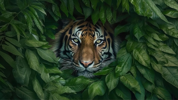 Tiger versteckt im grünen Blatt