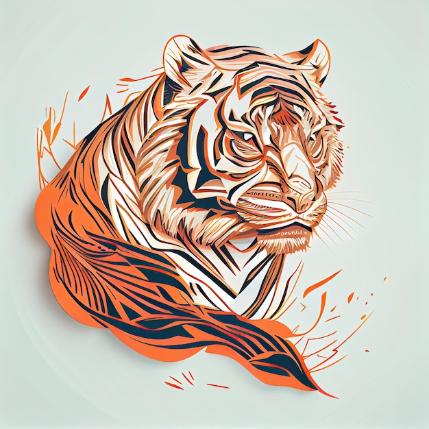 Tigeraufkleber minimale Linien Farbe Tier Katze Generative AI AIG15