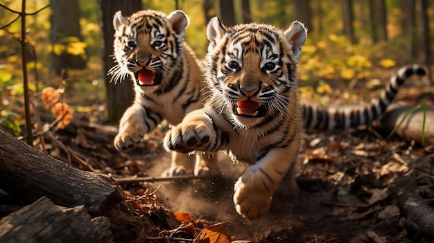 Tigerfamilie in die Wildnis Tigerbabys und ihre Familie im Waldlebensraum