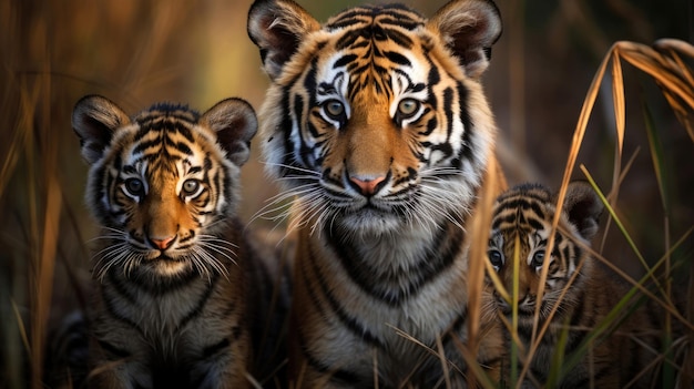 Tigerfamilie in freier Wildbahn