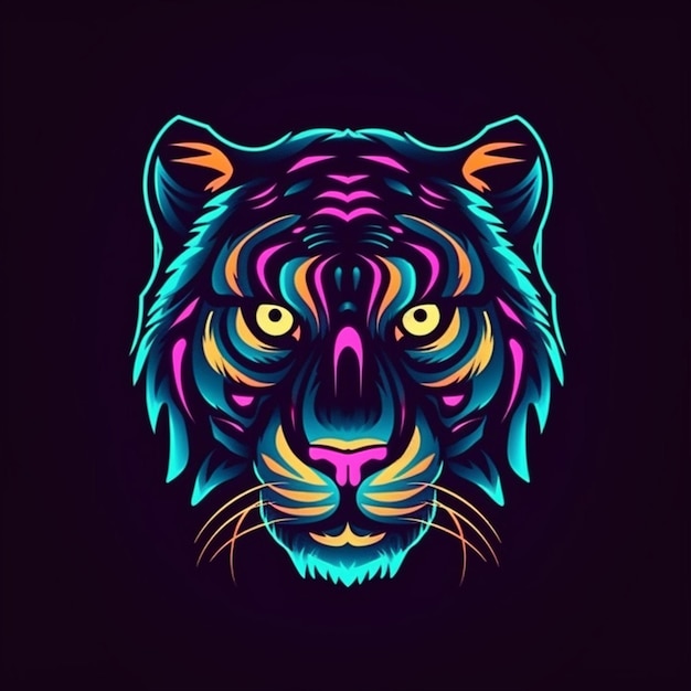 Tigerkopf-Logo im Neon-Stil