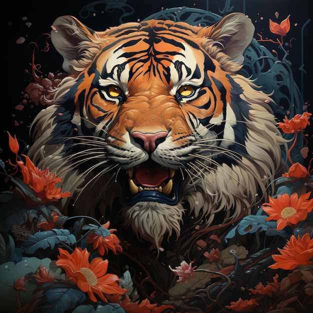 Tigerkopf-Vektor-Wildtier-Gesichtsillustrationsbild AI generierte Kunst 04