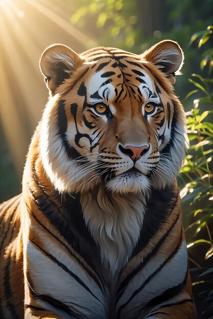 Tigerporträt in der Morgensonne in der Natur generativ ai