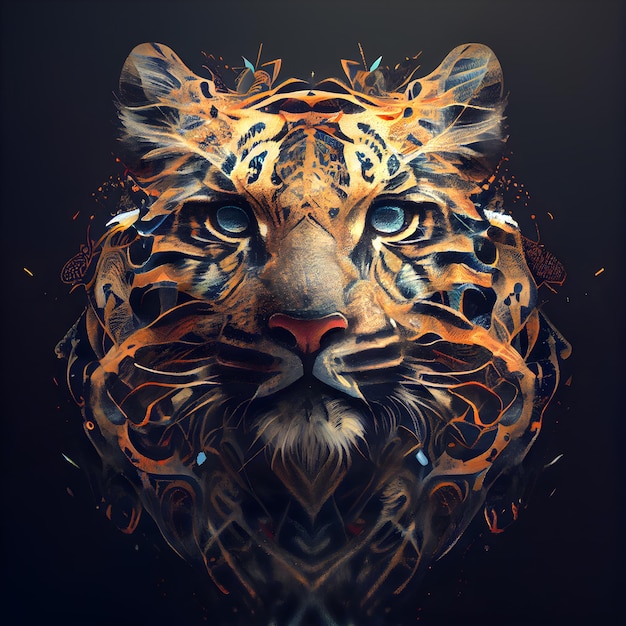 Tigerporträt mit buntem Bokeh auf dunkler Hintergrundillustration