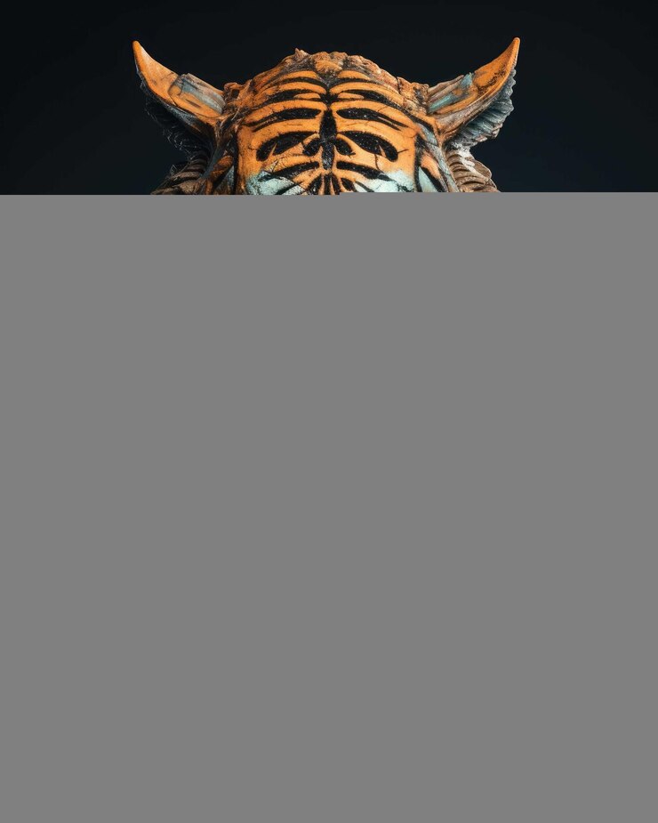 Tigre 3D con un cuerpo humano que luce serio usando un traje con un dramático fondo de estudio