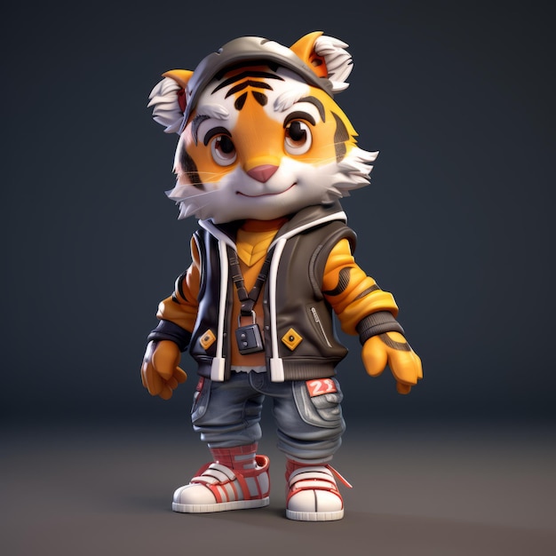 Tigre 3d super fofo com design de estilo urbano para personagem de anime