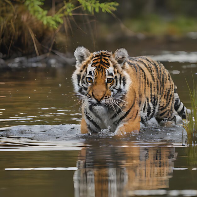 Foto un tigre en el agua está en el agua