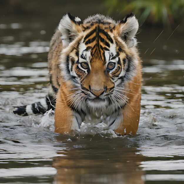 Foto un tigre en el agua está nadando en el agua