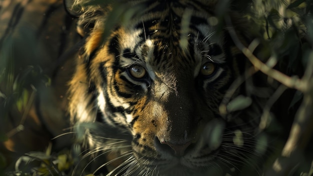 El tigre se alza en el árbol.