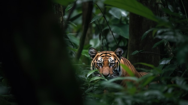 Un tigre en un árbol Arte generativo de IA