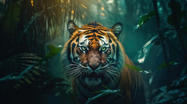 Un tigre en un árbol Arte generativo de IA