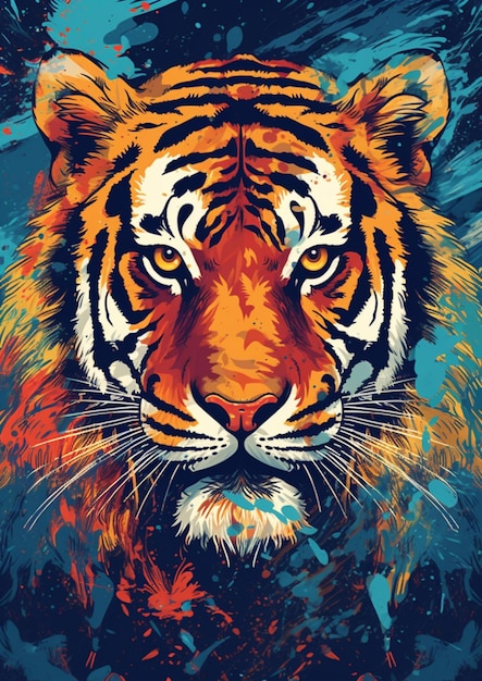 Tigre de arte lineal con fondo de color abstracto