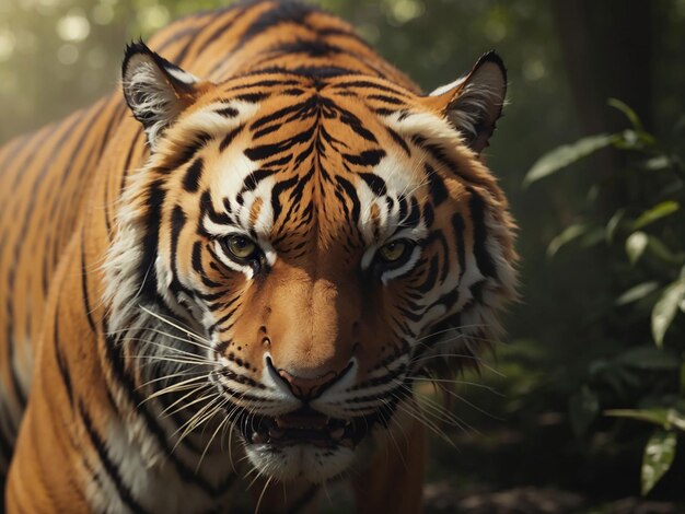 Tigre de Bengala mirando agresión a los ojos majestuosa belleza en la naturaleza