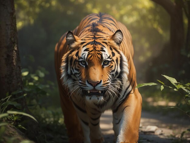 Tigre de Bengala mirando agresión a los ojos majestuosa belleza en la naturaleza