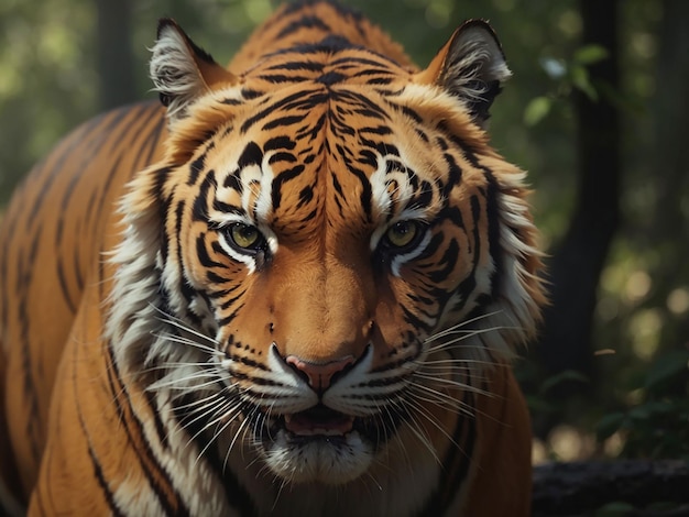 Tigre de Bengala mirando agresión a los ojos majestuosa belleza en la naturaleza