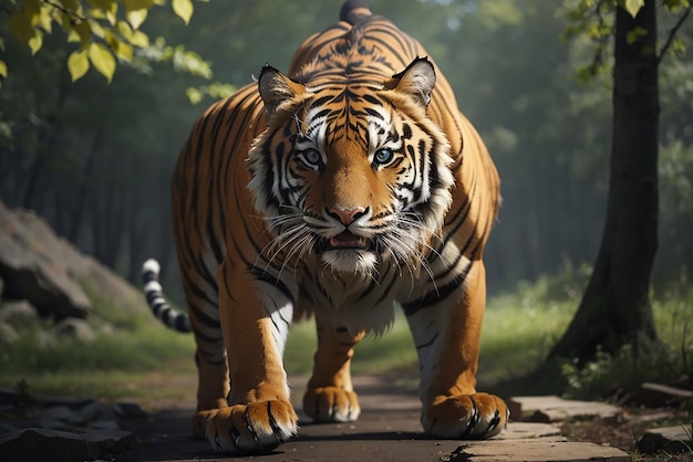 Tigre de Bengala mirando agresión a los ojos majestuosa belleza en la naturaleza