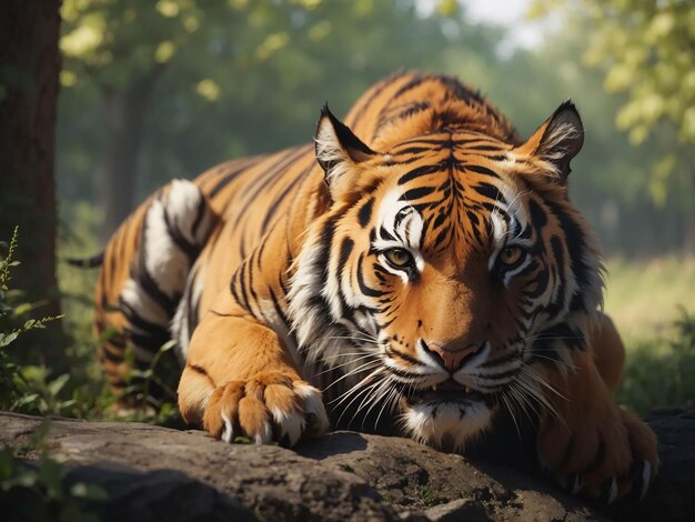 Tigre de Bengala mirando agresión a los ojos majestuosa belleza en la naturaleza