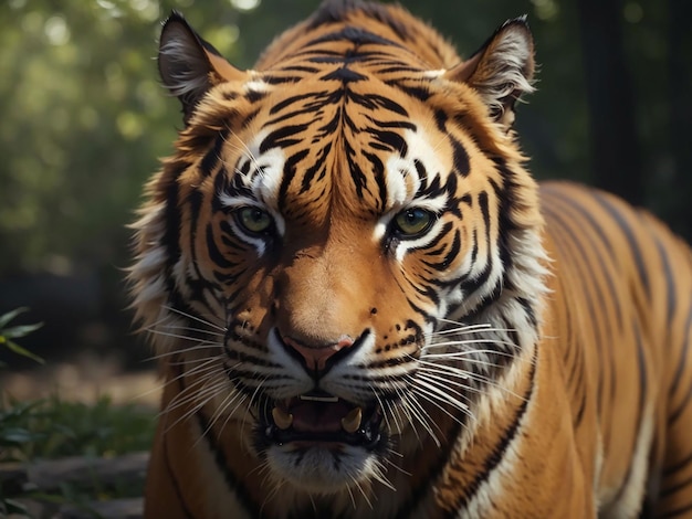 Tigre de Bengala mirando agresión a los ojos majestuosa belleza en la naturaleza