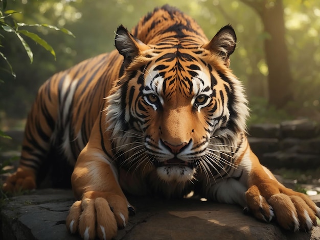 Tigre de Bengala mirando agresión a los ojos majestuosa belleza en la naturaleza