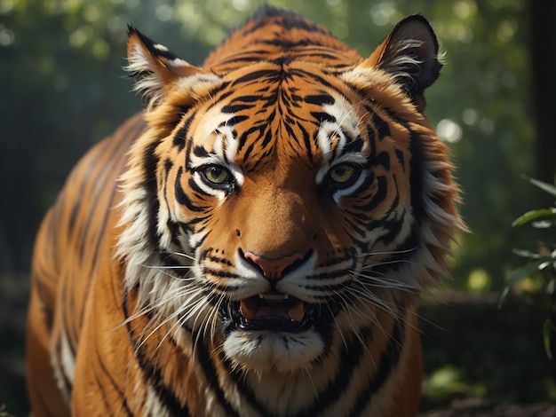 Tigre de Bengala mirando agresión a los ojos majestuosa belleza en la naturaleza