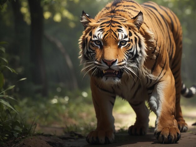 Tigre de Bengala mirando agresión a los ojos majestuosa belleza en la naturaleza