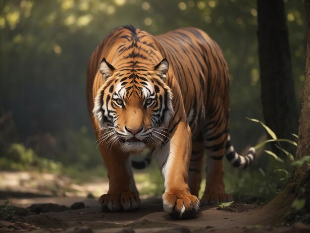 Tigre de Bengala mirando agresión a los ojos majestuosa belleza en la naturaleza