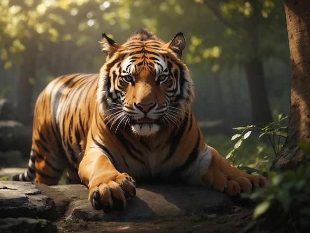 Tigre de Bengala mirando agresión a los ojos majestuosa belleza en la naturaleza