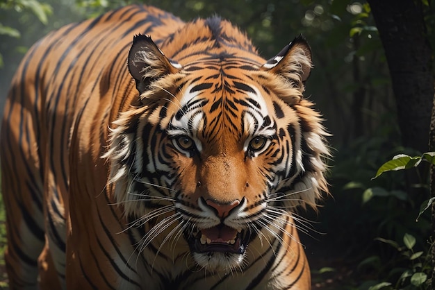 Tigre de Bengala mirando agresión a los ojos majestuosa belleza en la naturaleza