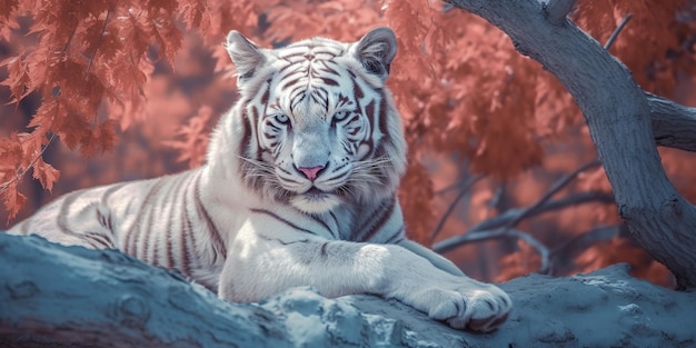 Un tigre blanco contra el telón de fondo de un hermoso jardín de sakura Ai generativo