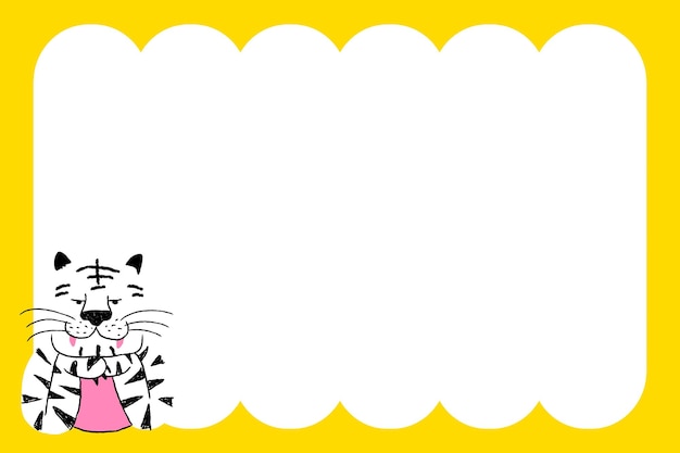 Tigre blanco png marco amarillo fondo animal garabateado