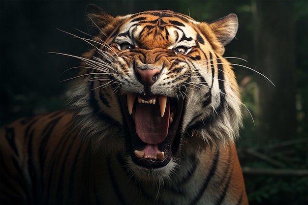 Un tigre con la boca abierta y una gran sonrisa en la cara