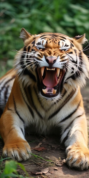 un tigre con la boca abierta