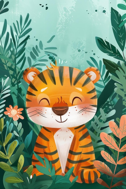 tigre bonito com fundo de natureza crianças ilustração