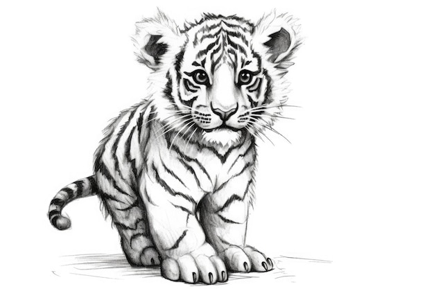 Tigre bonito desenhando em IA generativa de fundo branco