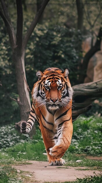 El tigre en el bosque muestra la cabeza